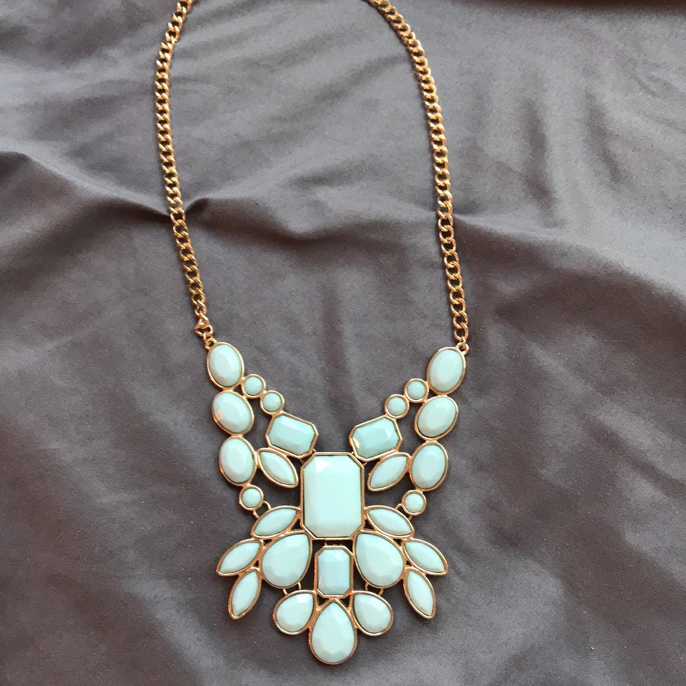 Light blue gem cluster statement necklace